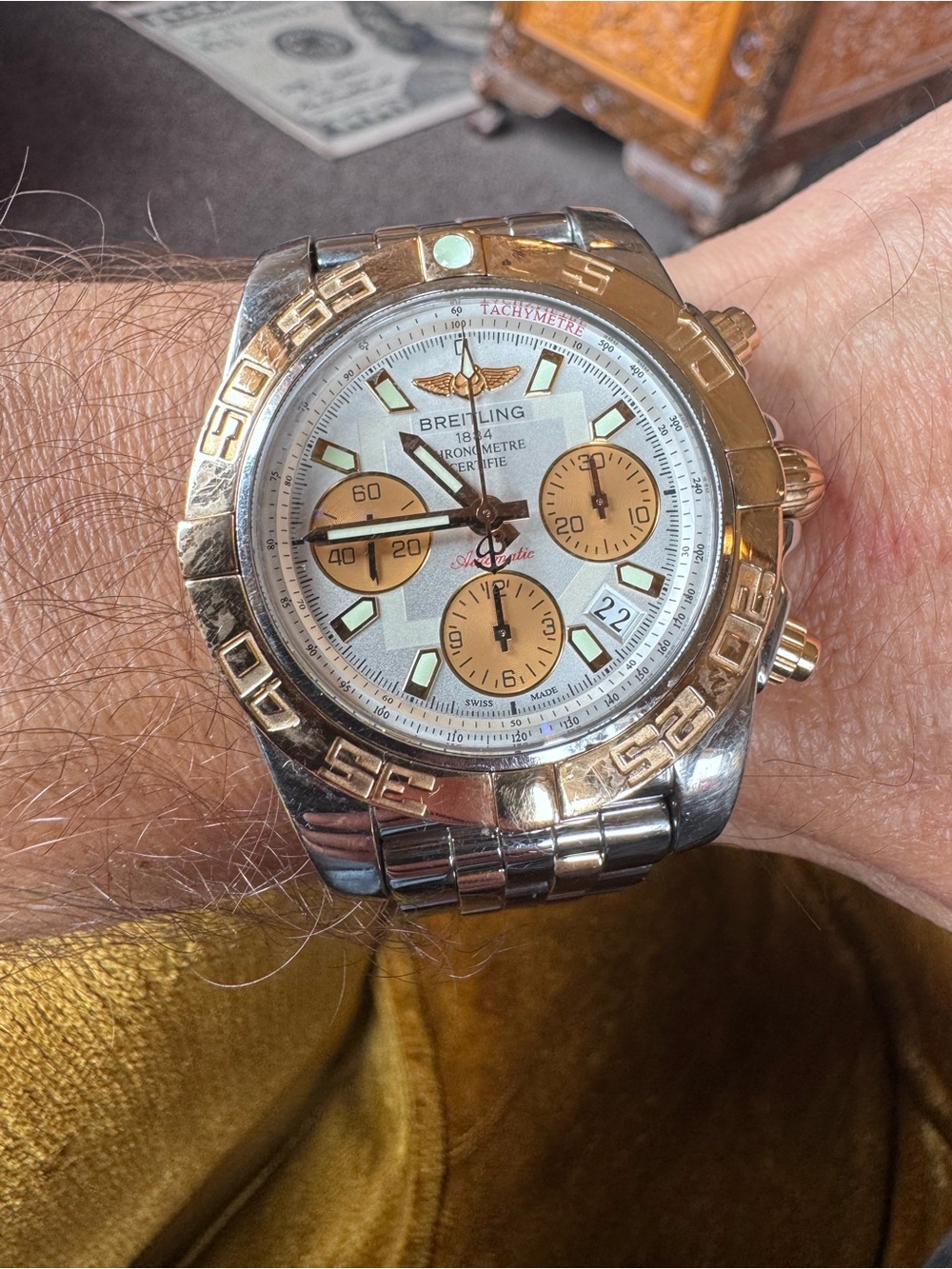 Breitling Two-Tone Silver and Gold Chronograph Watch